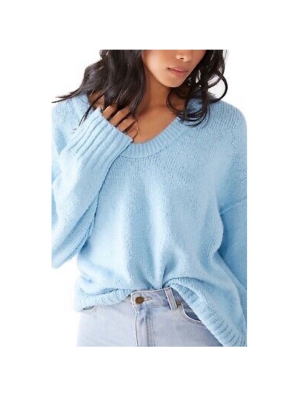 Free People Light Blue Scoop Neck Knit Sweater